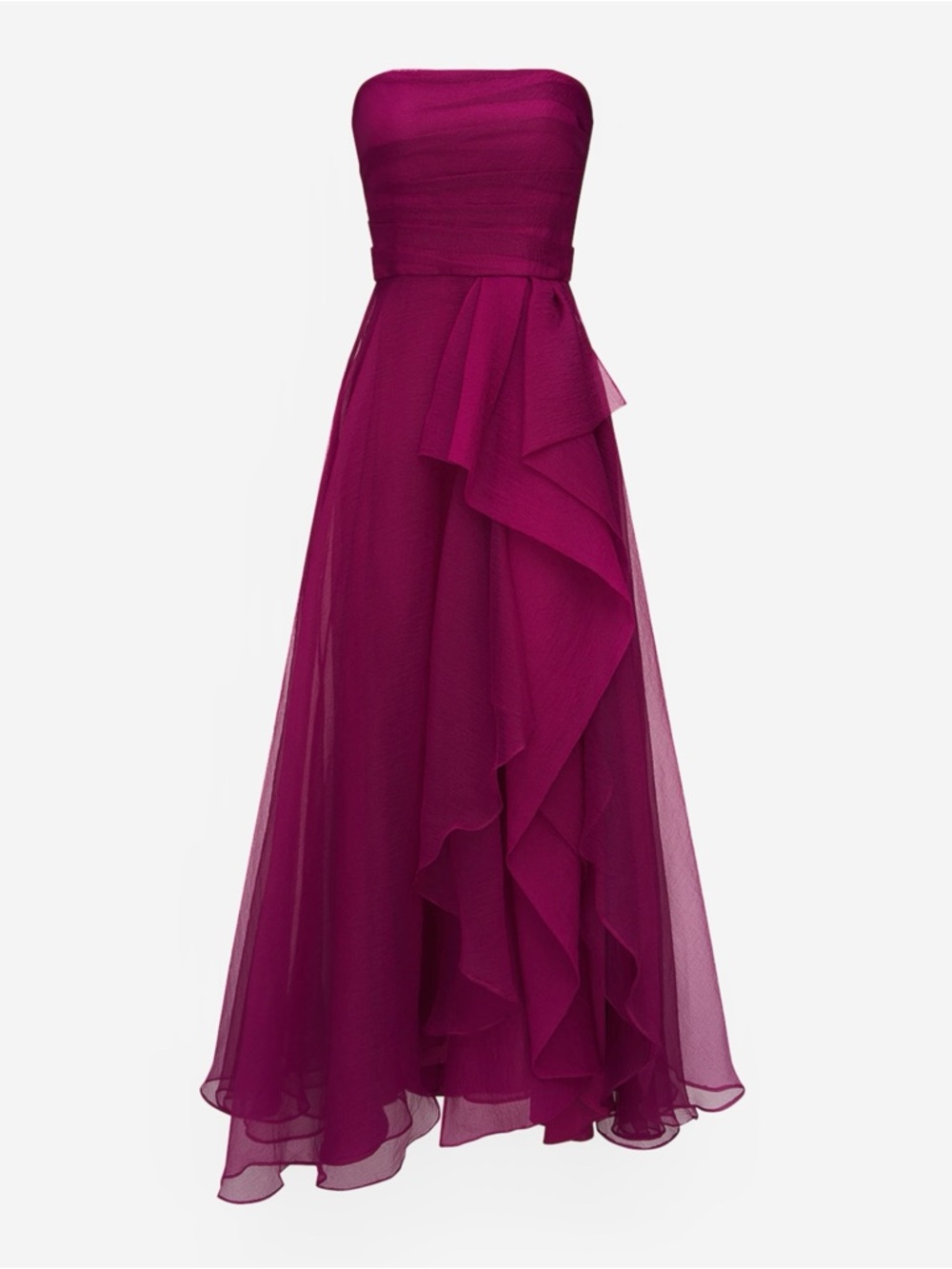 THEIA Teresa Draped Tulle Gown Strapless Dress in Wine